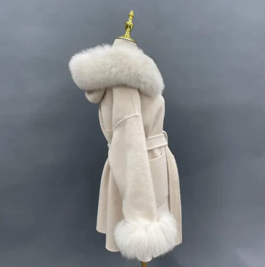 Fur Collar Hooded Woolen Coat